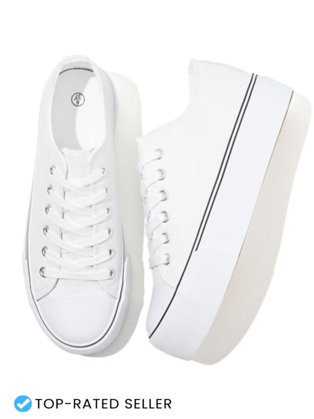 Platform Sneakers Faux Leather Tennis Shoes Non-Slip Lace-Up Casual